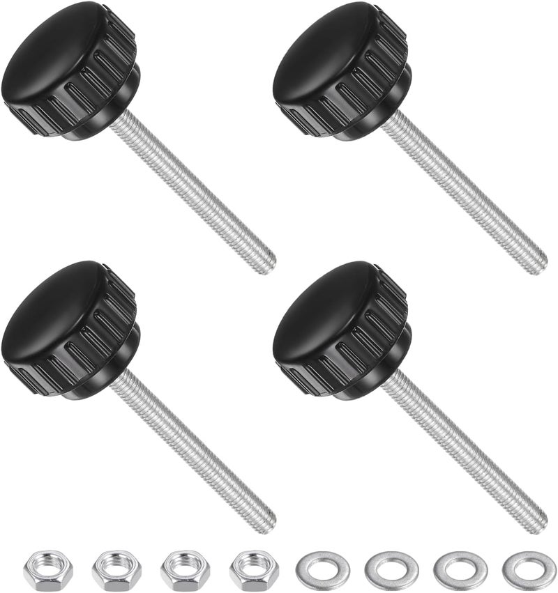 CoCud Thumb Screw Knurled Knobs Set, M5 x 50mm Male Thread 25mm Head, Clamping Screw Threaded Stud Hand Knobs Grip Kit with Nuts Washers, (Applications: for Machinery Lathes), 4-Set - Image 1